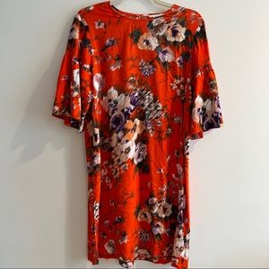 h&m red floral shift dress
